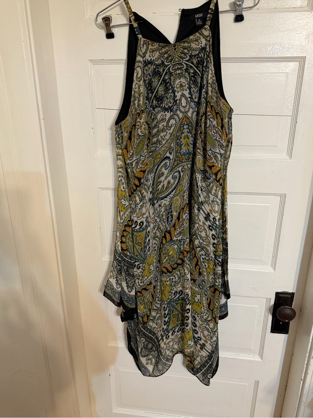 MSK Black and Green Paisley Asymmetrical Summer Dress
